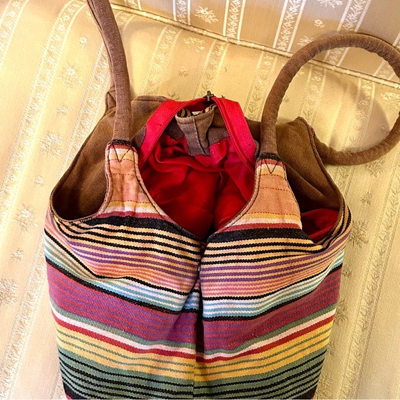 Y2K Catori Multicolor Boho Striped Shoulder Bag Tote Interior Zip Close Pockets - Picture 7 of 17